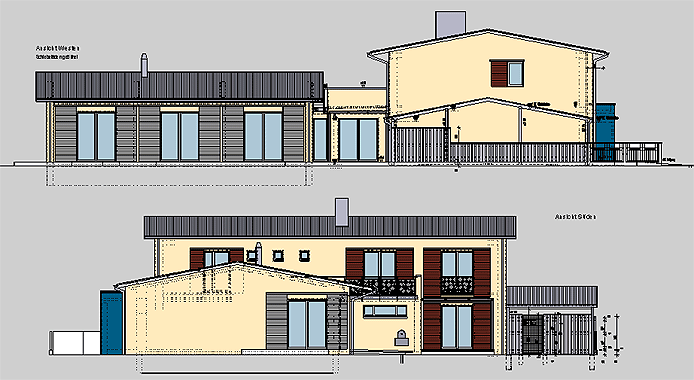 Wohnhaus - Ettlingen - CAD Ansicht Westen und Sden