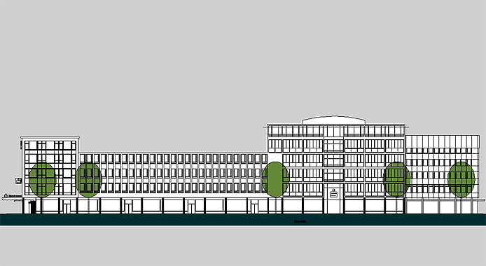 Erweiterung der Hauptstelle der Sparkasse Karslruhe (2003) Europaplatz - Ansicht Kaiserstrasse