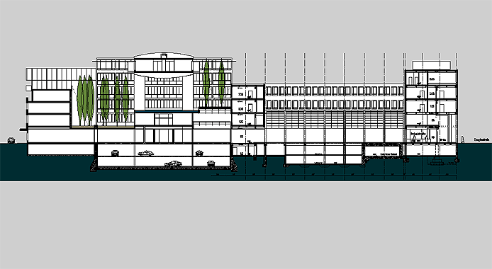 Erweiterung der Hauptstelle der Sparkasse Karslruhe (2003) Europaplatz - Schnitt